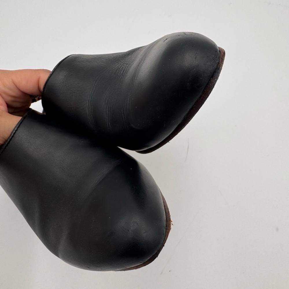 NISOLO Sofia Slip-On Mule Size 6.5 Black Leather, Brown Wooden Heel - Picture 6 of 7
